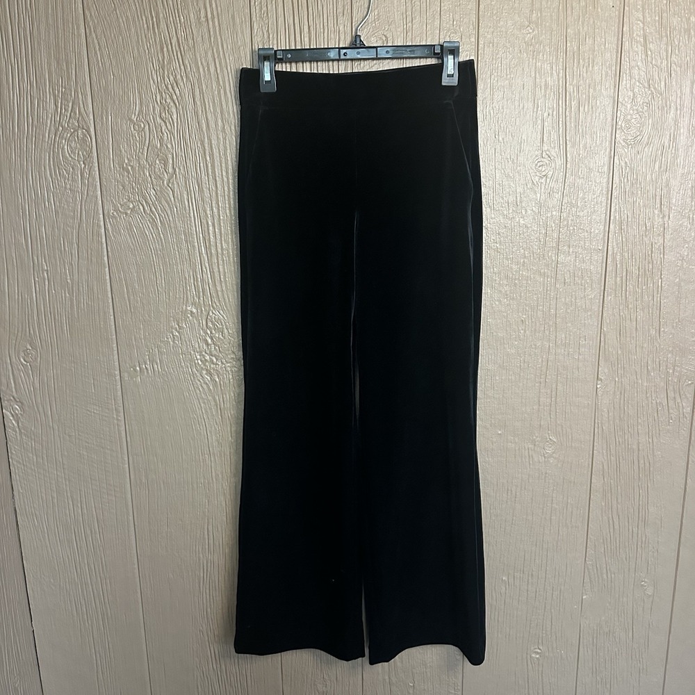 NWT White House Black Market Wide Leg Black Velvet Pants Sz 0S Pull On